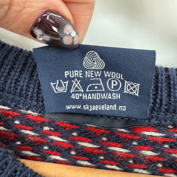 Skjaeveland Of Norway Womens Navy Birds Eye Clasp Cardigan Size Large Wool - Picture 9 of 13